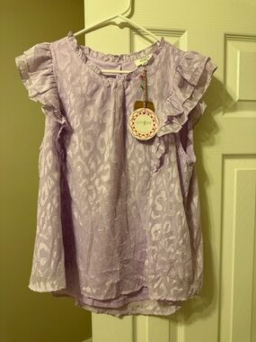 Umgee Lavender Ruffle Sleeve Animal Print Blouse